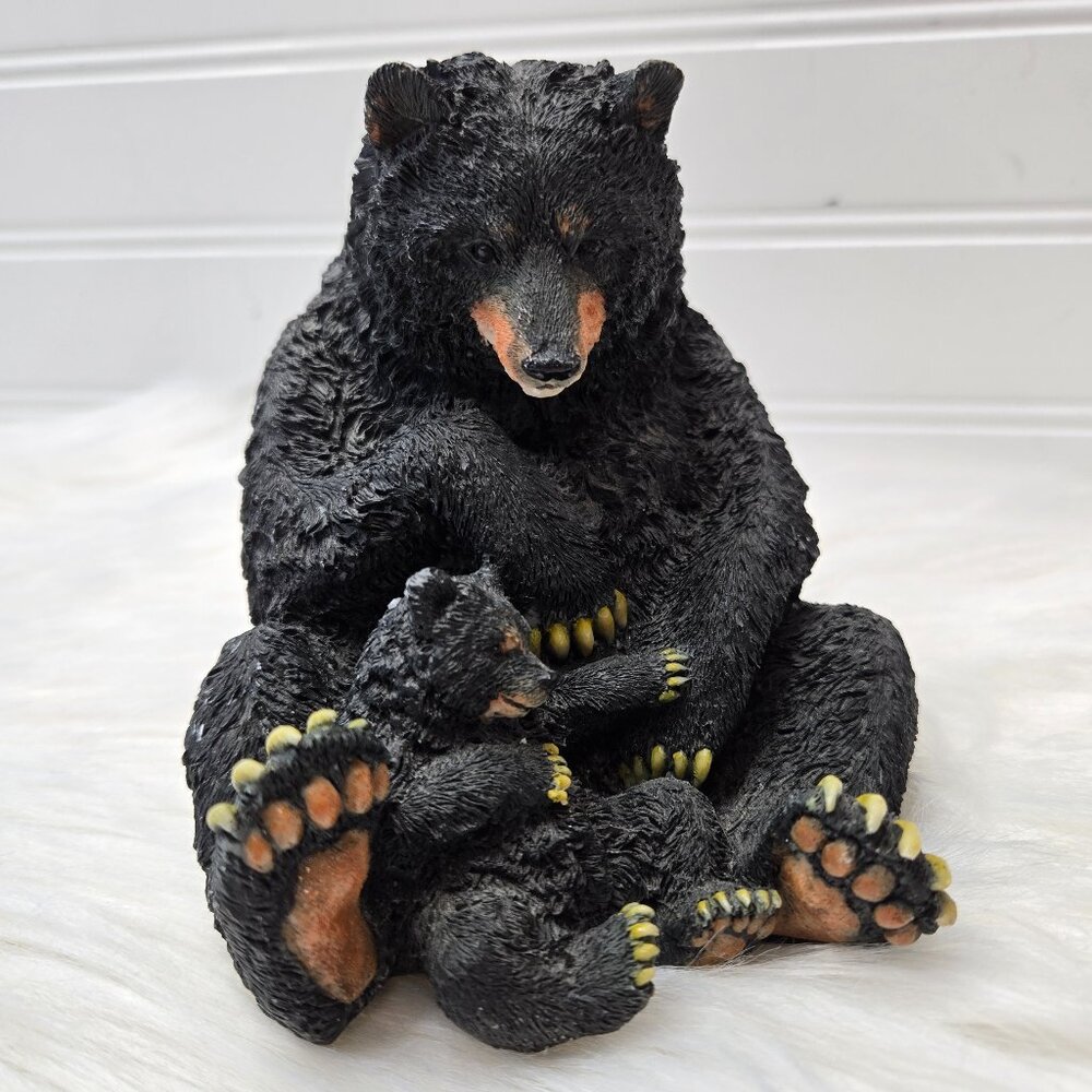 Vintage Mama Bear & Cub Cuddling Playing Figurine Resin 5 X 5.5 X 4” Mother Baby